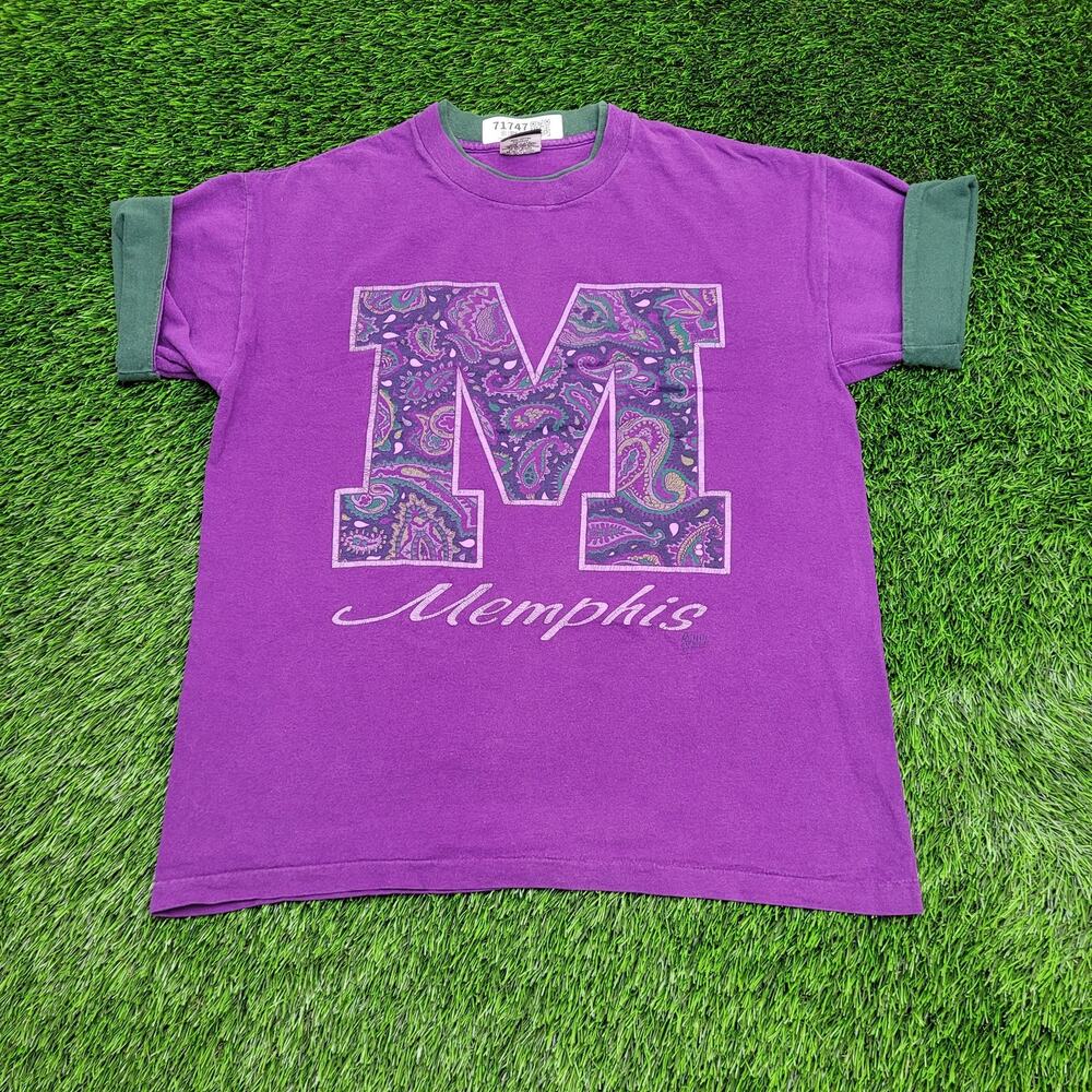 Vintage 90s Memphis Shirt Large 22x26 Purple Paisley USA